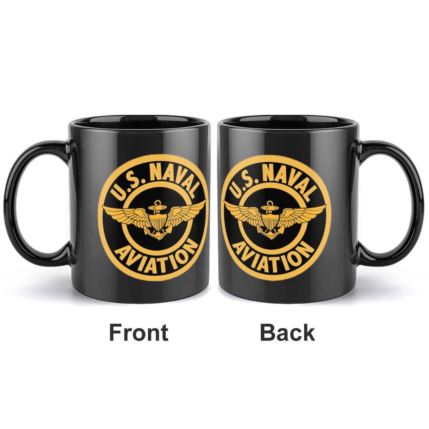 U.S. Naval Aviation Emblem On Black Ceramic Coffee Mug (Comes With Your Initials Or Rank And Name Free Of Charge On Mug!)
