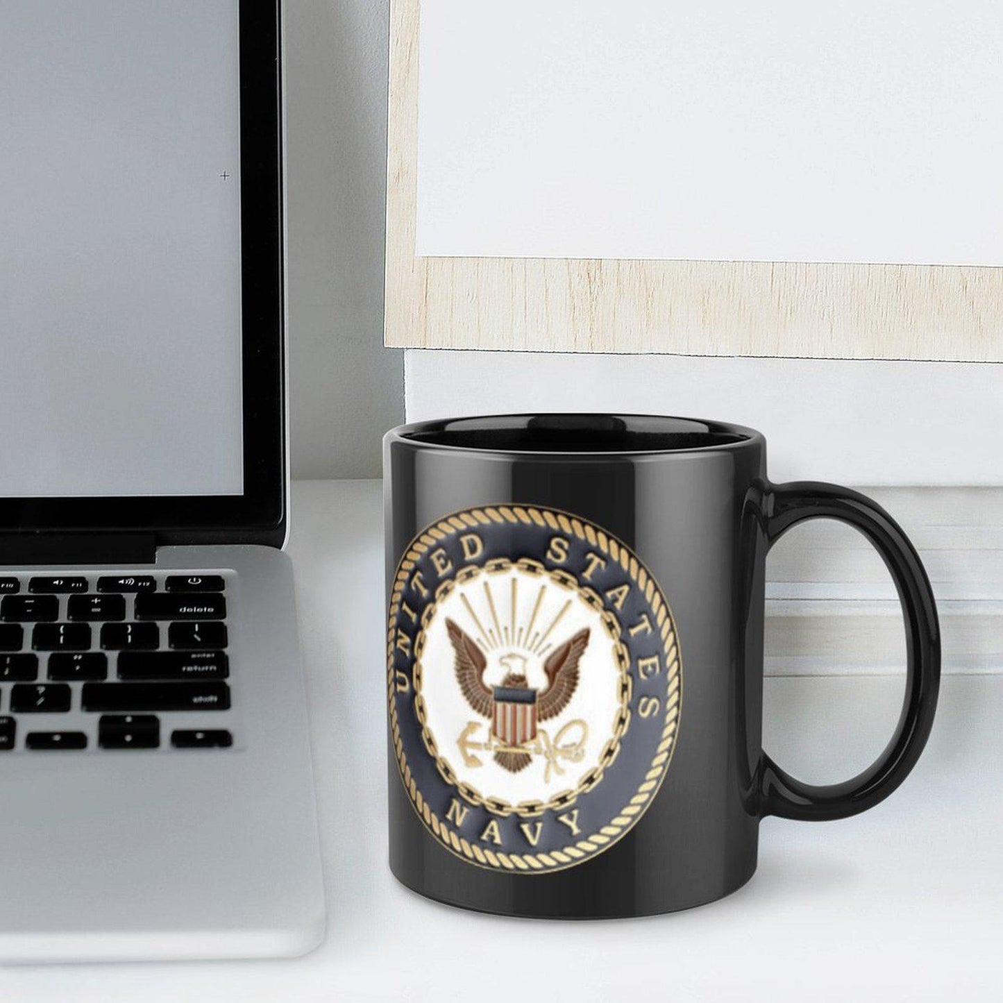United States Navy Gorgeous 3D Emblem Embossed Ceramic Black Coffee Mug