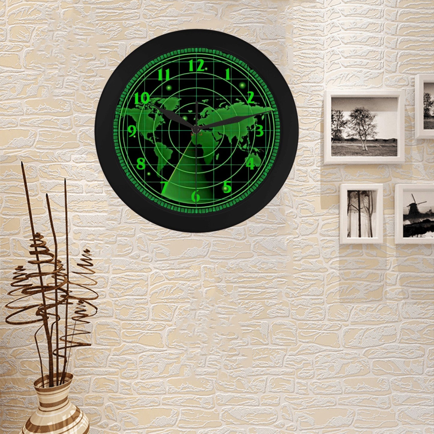 Men's Skeleton Globe Of Earth In Green Outer Wall Clock Circular Plastic Wall clock