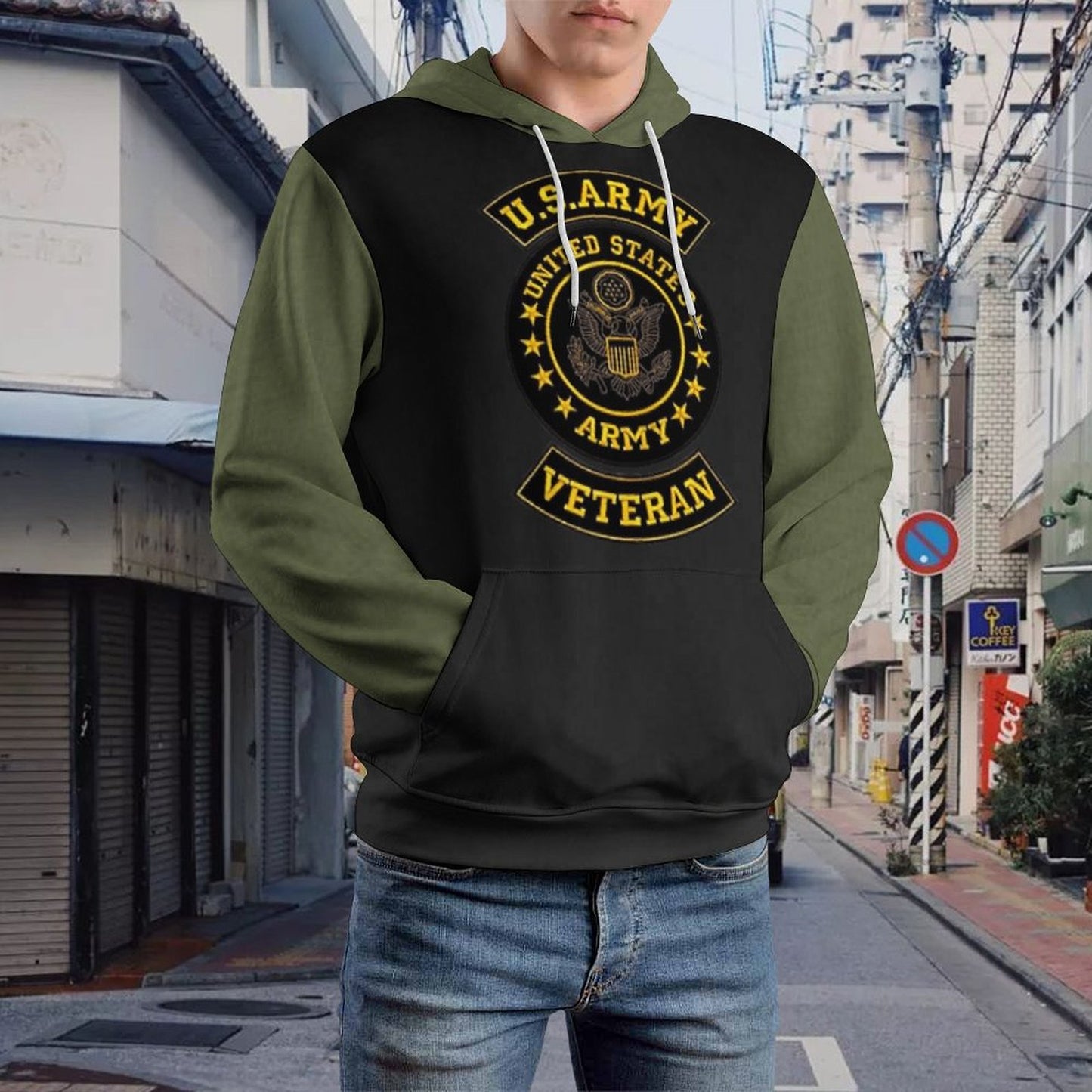 Men's Women's Madison Ave U.S. Army Veteran Black Green Soft Double Layer Loose Fitting Hoodie