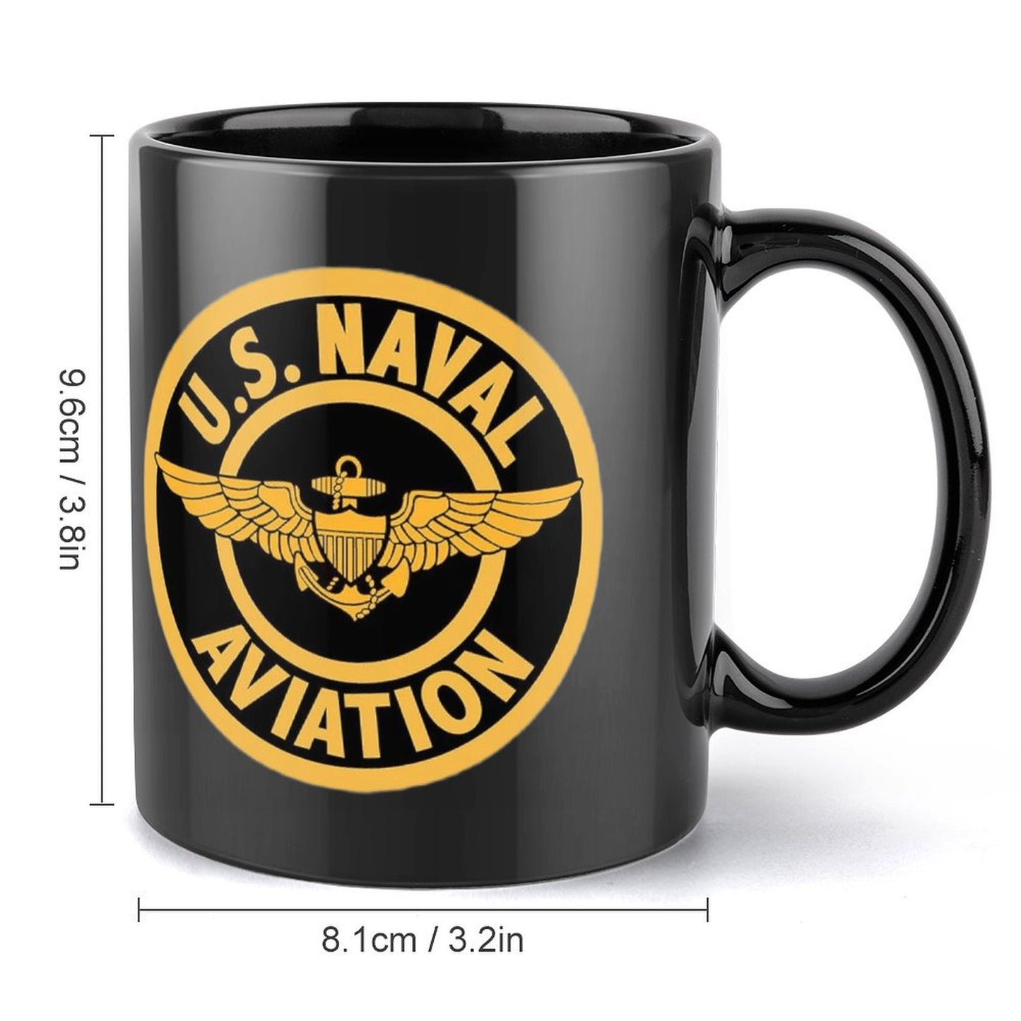 U.S. Naval Aviation Emblem On Black Ceramic Coffee Mug (Comes With Your Initials Or Rank And Name Free Of Charge On Mug!)