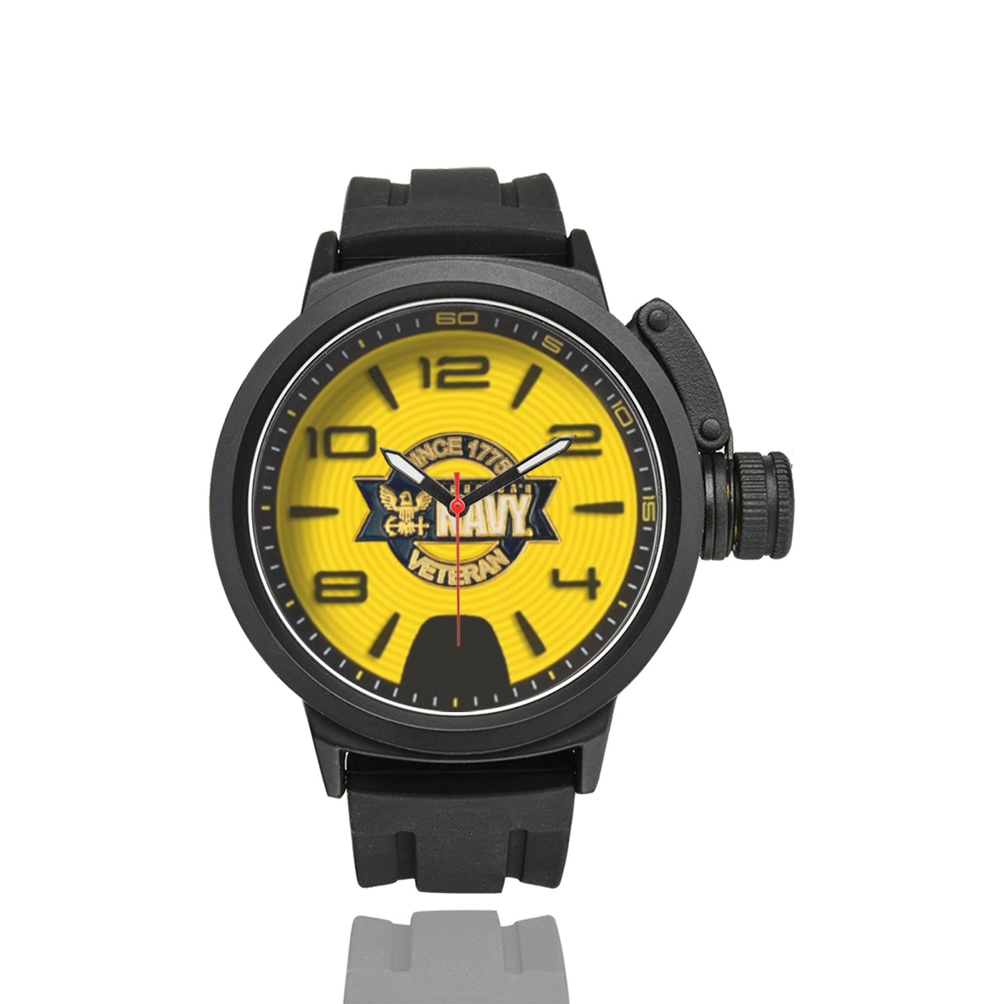Yellow Black Print Sport Dial US Navy Insignia Miyota Quartz Movement Large Monogram Sports Watch Men's Sports Watch(Model 309) Come With Name Or Name And Rank On Dial...