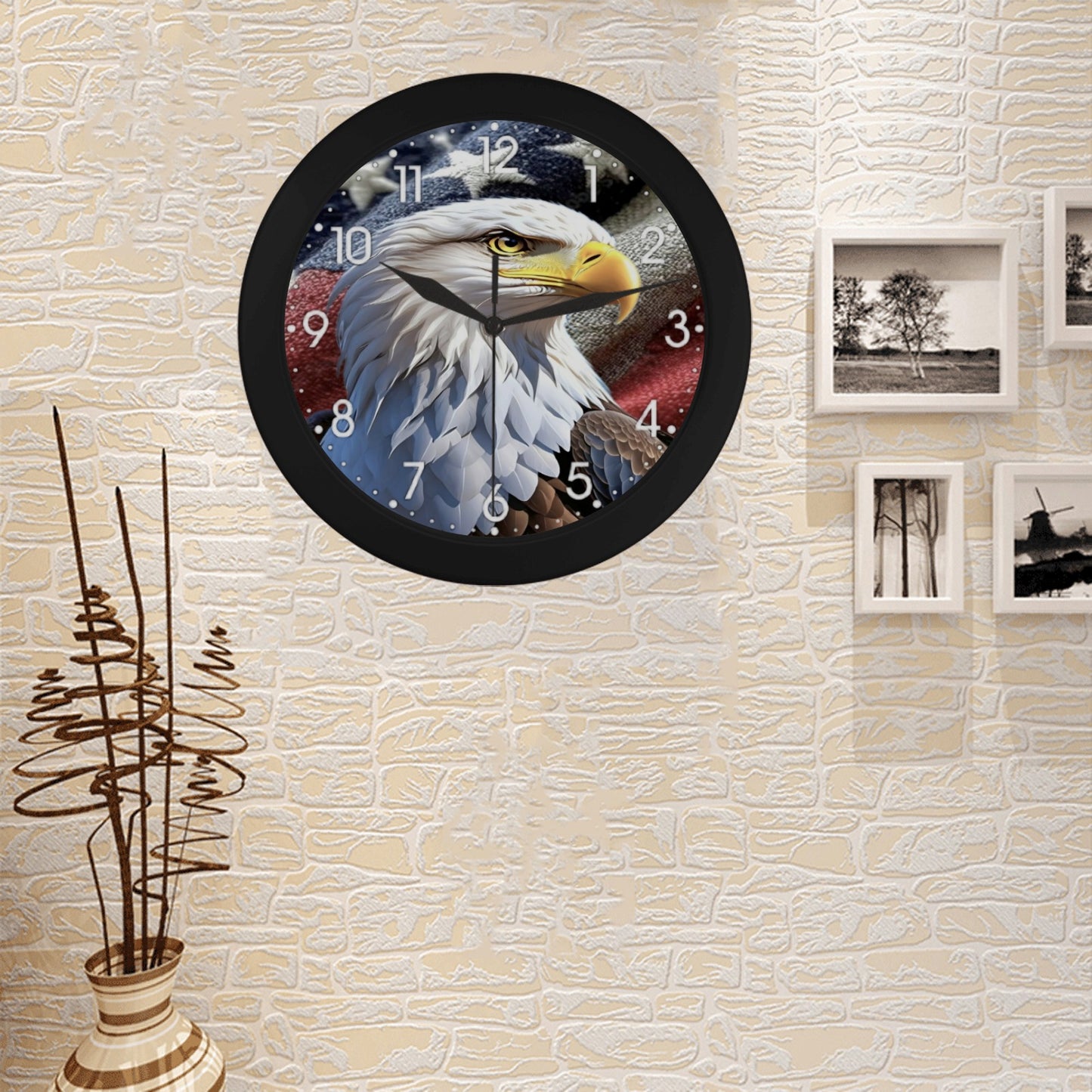 U.S. American Flag And Eagle Outer Wall Clock Circular Plastic Wall clock