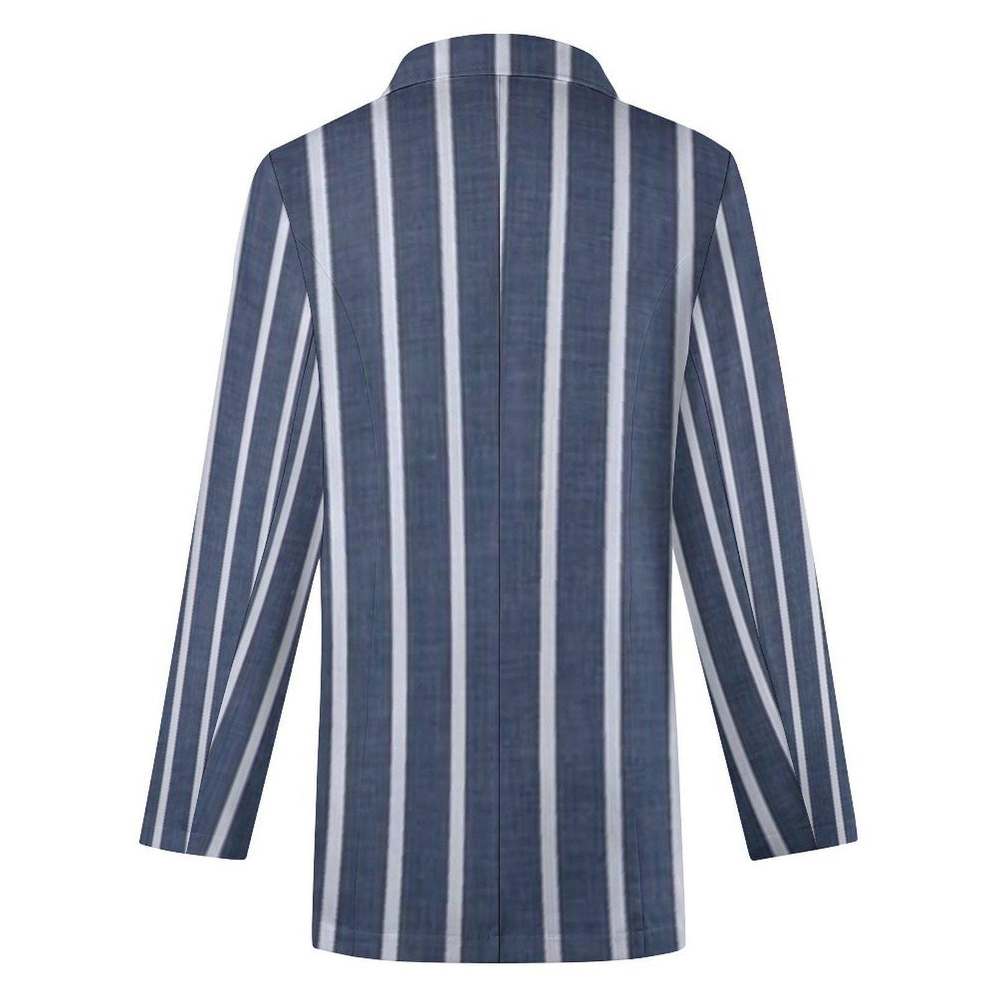 Women's Blue Light Silver White Pinstripe Summer Event Dinner Formal Casual Blazer