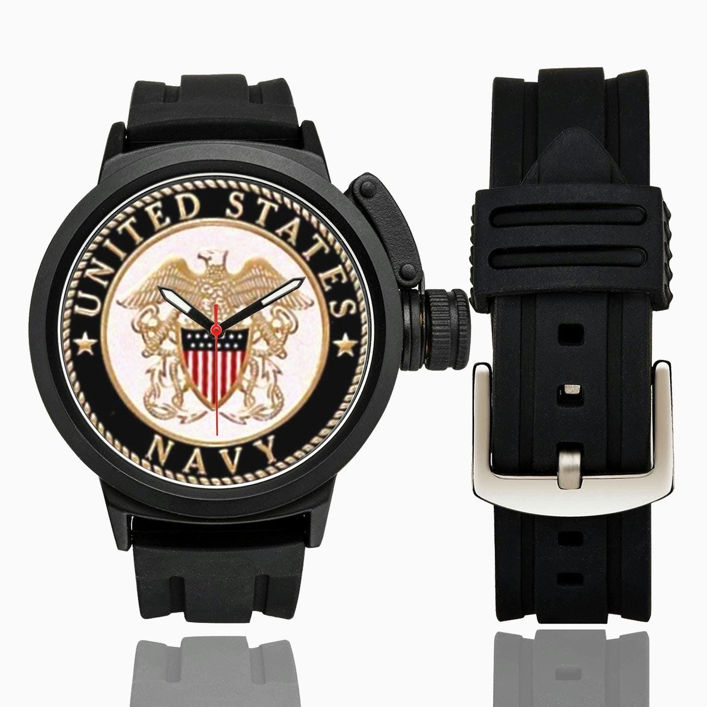 US Navy 3D Insignia ABS Stainless Steel Waterproof Screw On & Off Cap For Crown Miyota Quartz Movement Rubber Silicone Band Sports Watch
