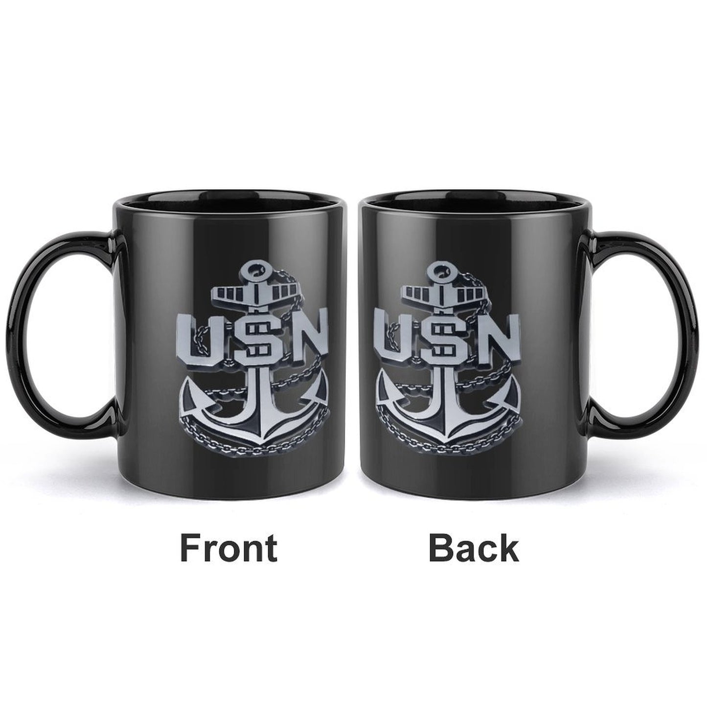 United State Navy Anchor Emblem On Black Ceramic Coffee Mug (Comes With Your Initials Or Rank And Name Free Of Charge On Mug!)