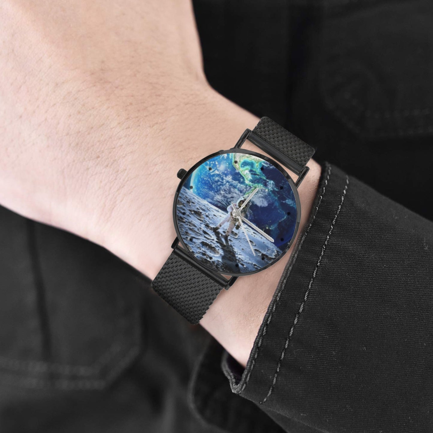 Men's Women's Karman Line View From The Moon To The Space Dial Waterproof Monogram Black Stainless Steel Dress Watch...