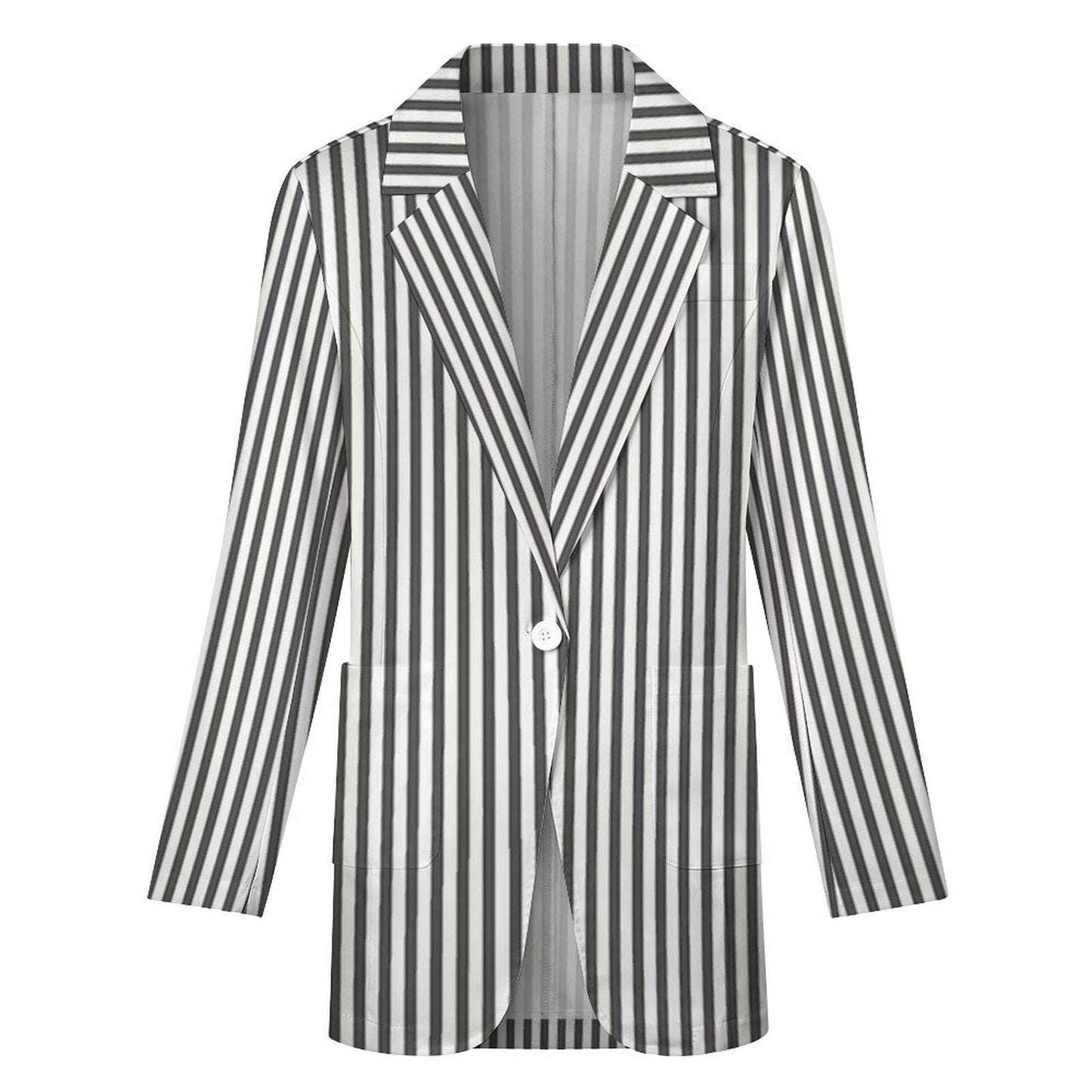 Women's Madison Ave White & Black Pinstripe Print Blazer For Fun Or Dress Type Summer Events