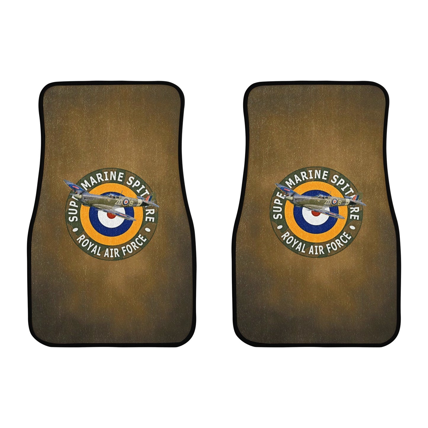 Royal Air Force Beige Brown SuperMarine Spitfire Monogram Custom Floor Mats Front Car Floor Mat (2pcs) Comes With Initials Or Name On Them...