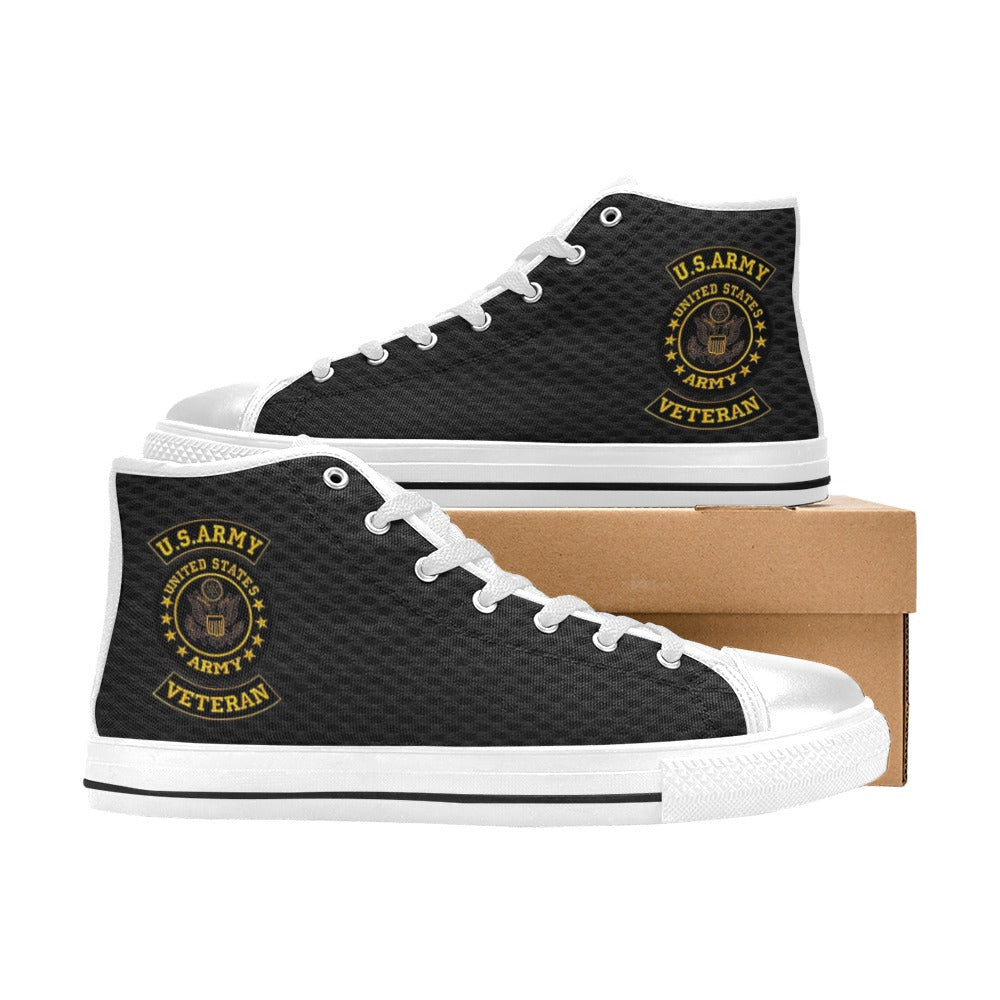 U.S. Army Veteran Black Men’s Classic High-Top Canvas Shoes Lace-Up Round Toe Metal Eyelets Comes With Name And Rank Name On The Outer Quarter...