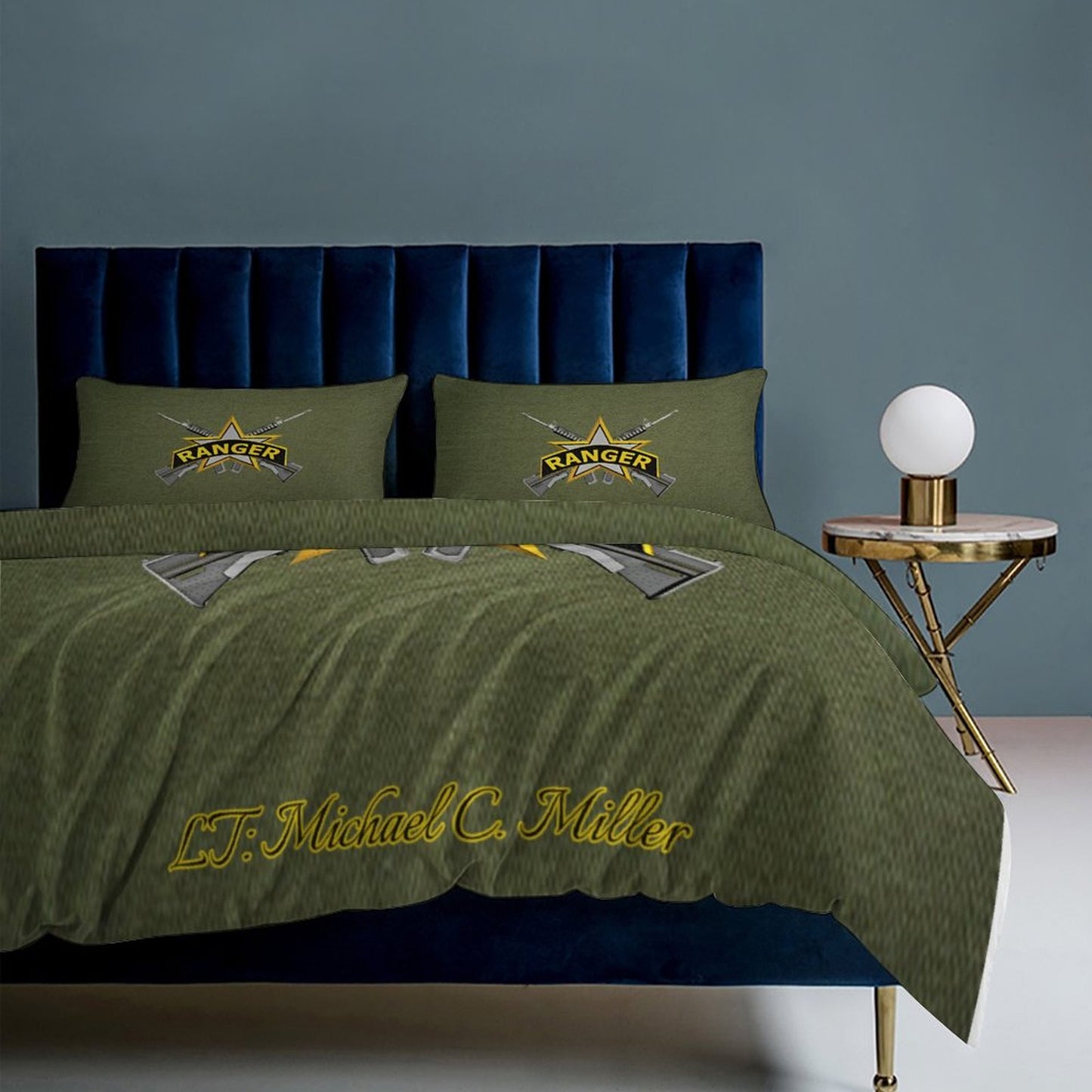 Madison Avenue U.S. Army Green 3-Piece Bedding Set 79"×90" (1 Quilt Cover + 2 Pillowcases) Comes With Name Or Rank Name On Quilt...