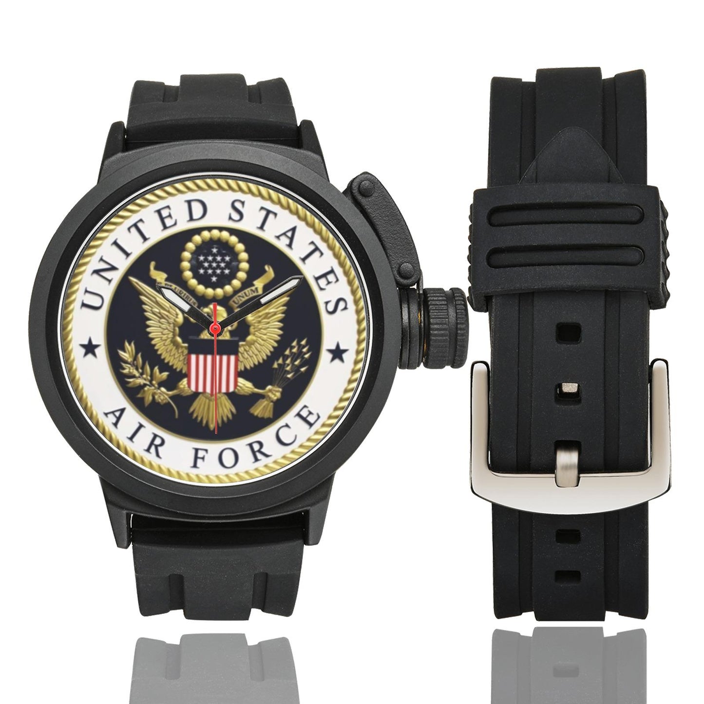 US Air Force Insignia ABS Stainless Steel Waterproof Screw On And Off Cap For Crown Miyota Quartz Movement Silicone Rubber Band Watch