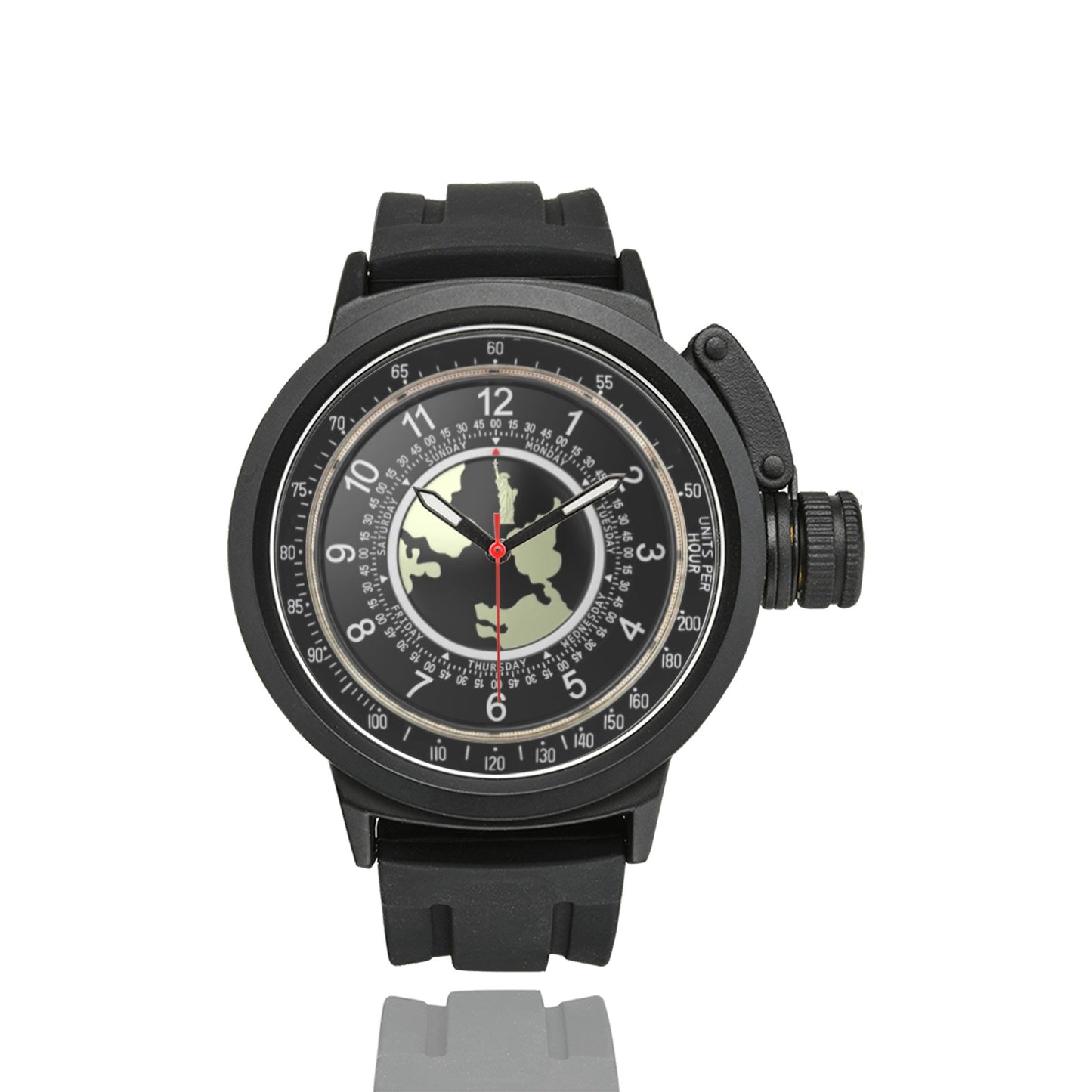 3D World Dial Large Black Miyota Quartz Movement Waterproof Monogram Watch Men's Sports Watch(Model 309)