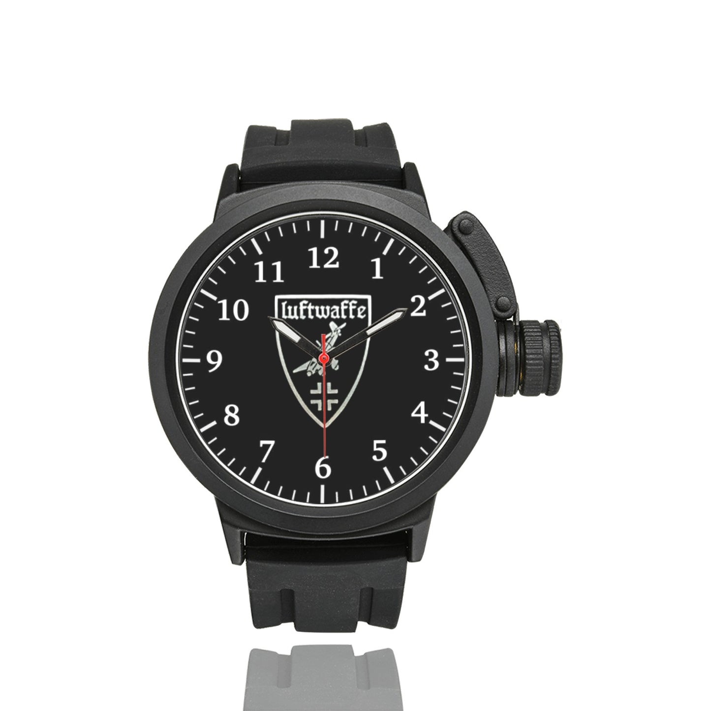 Black Large Aviator Luftwaffe Black Silver Insignia Miyota Quartz Movement Waterproof Monogram Watch Men's Sports Watch(Model 309)