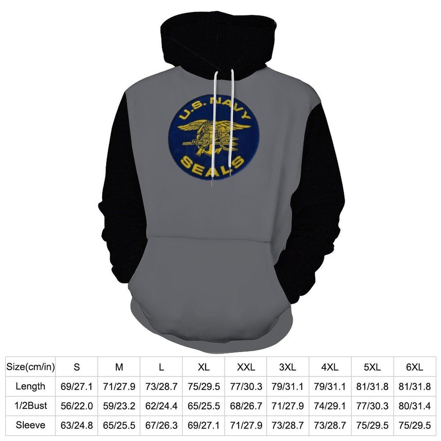 Men's Women's Double Layer Soft Loose Fitting Gray & Black Navy Seals Insignia Hoodie