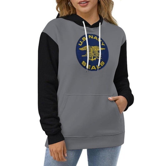 Men's Women's Double Layer Soft Loose Fitting Gray & Black Navy Seals Insignia Hoodie