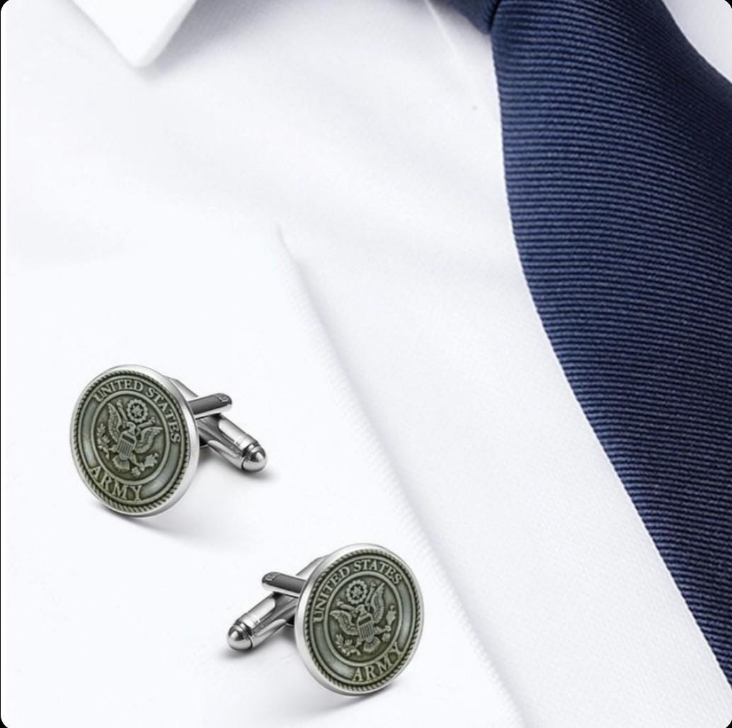 Men's Custom U.S. Army Cufflinks In A Platinum Silver Pattern Design