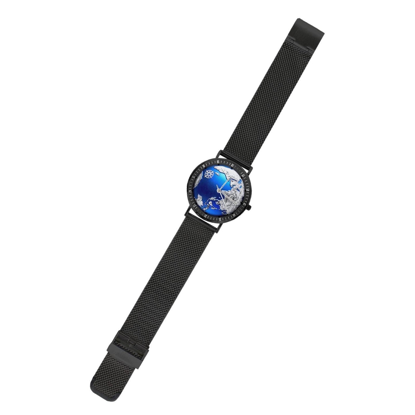 Silver & Blue 3D World Globe With Northstar All Stainless Steel Waterproof Monogram Dress Watch...