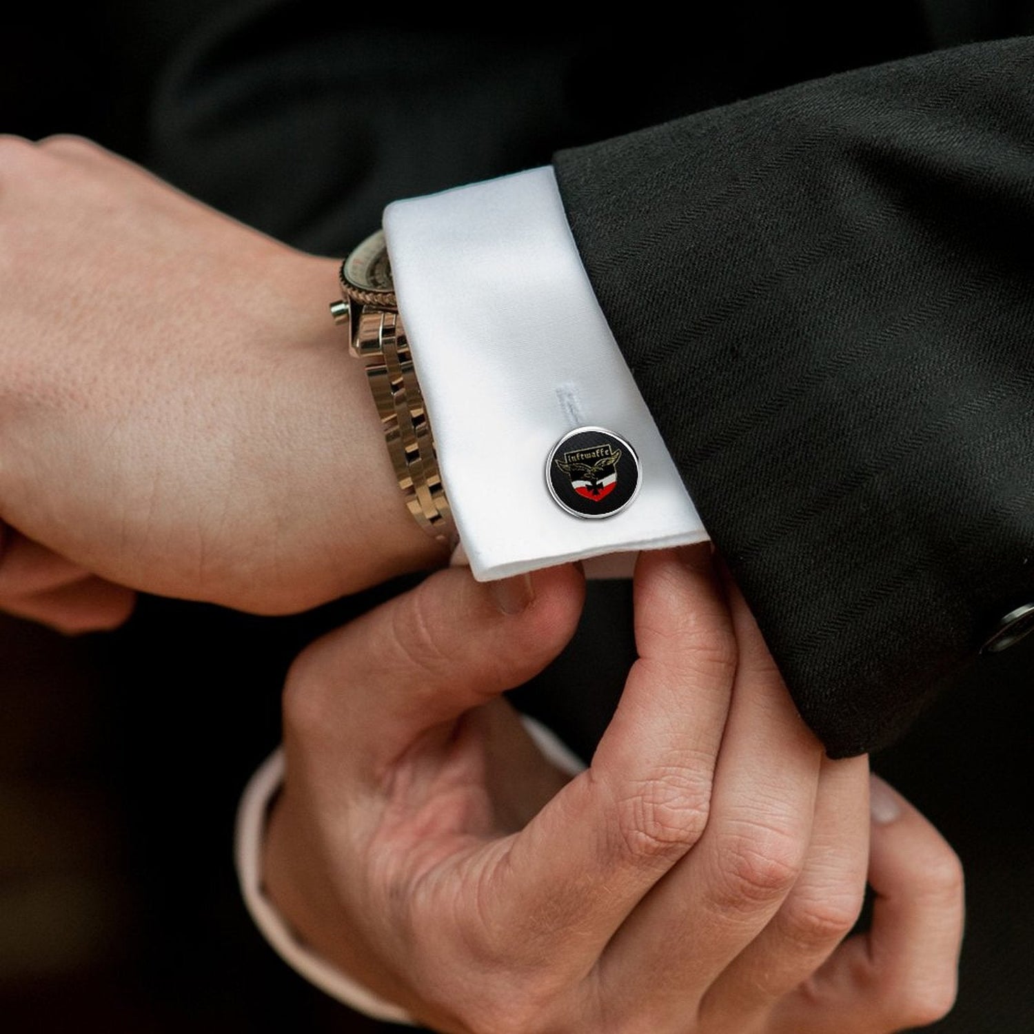 Men's Custom Made Alloy Silver Cufflinks Black Carbon Fiber Background Come With Your Initials On Them By Madison Ave