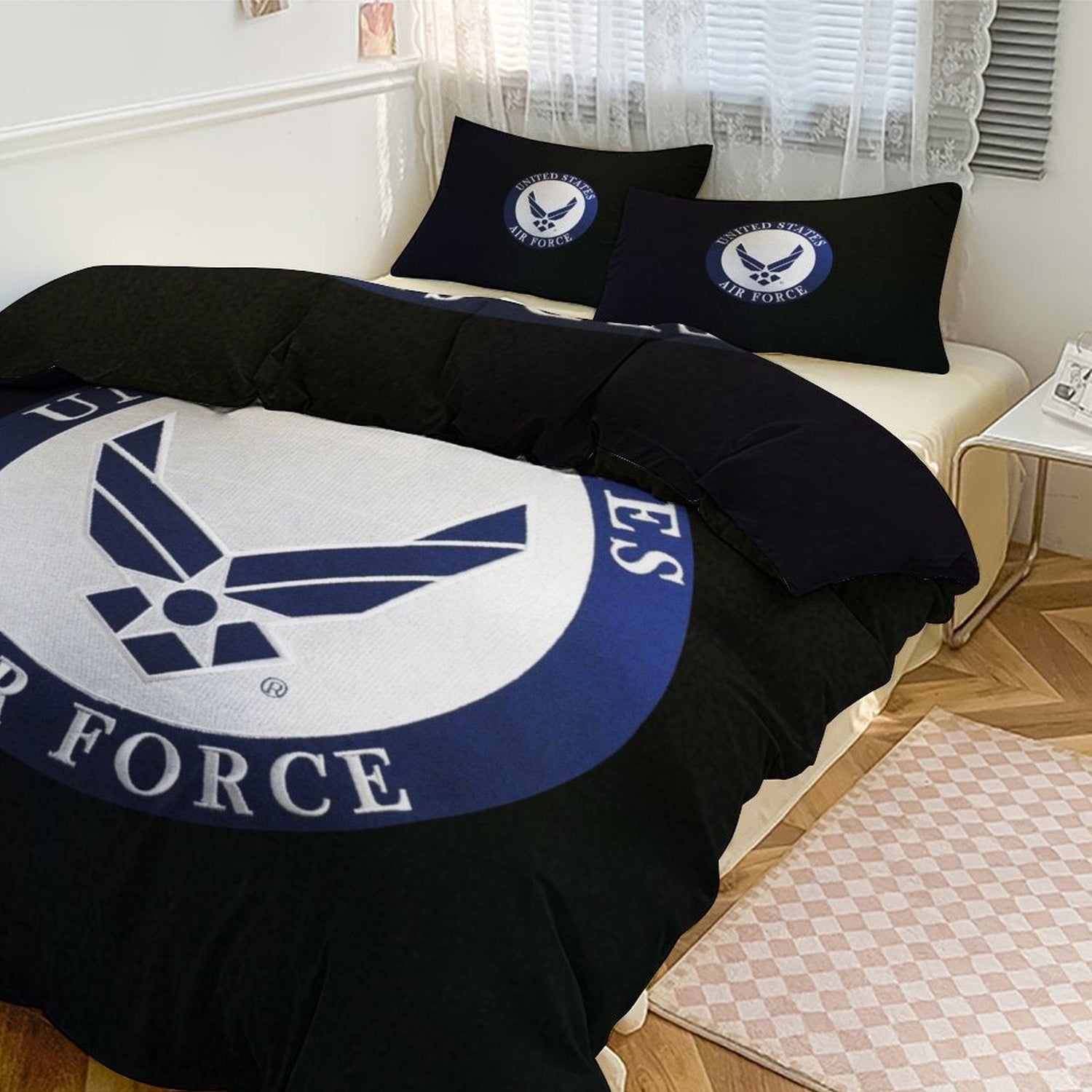 Men's Women's Military Aviation Historical Monogram Large 102X90 Inch 3 Piece Bedding Set Quilt & 2 Pillow Cases Comes With Name Or Rank Name On Quilt