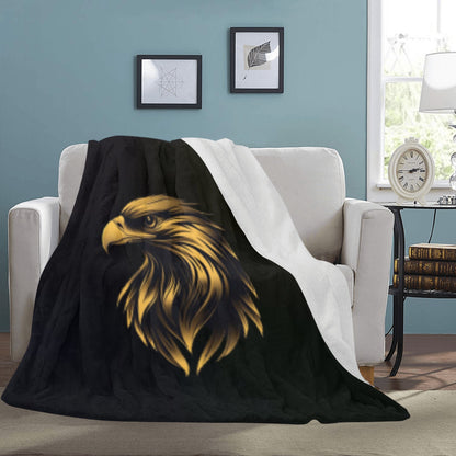 Large Black Microfiber Micro Fleece Flannel 70X80 Inch Soft Warm Monogram Eagle Black Blanket...