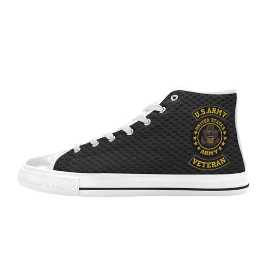 U.S. Army Veteran Black Men’s Classic High-Top Canvas Shoes  Lace-Up Round Toe Metal Eyelets Comes With Name And Rank Name On The Outer Quarter...