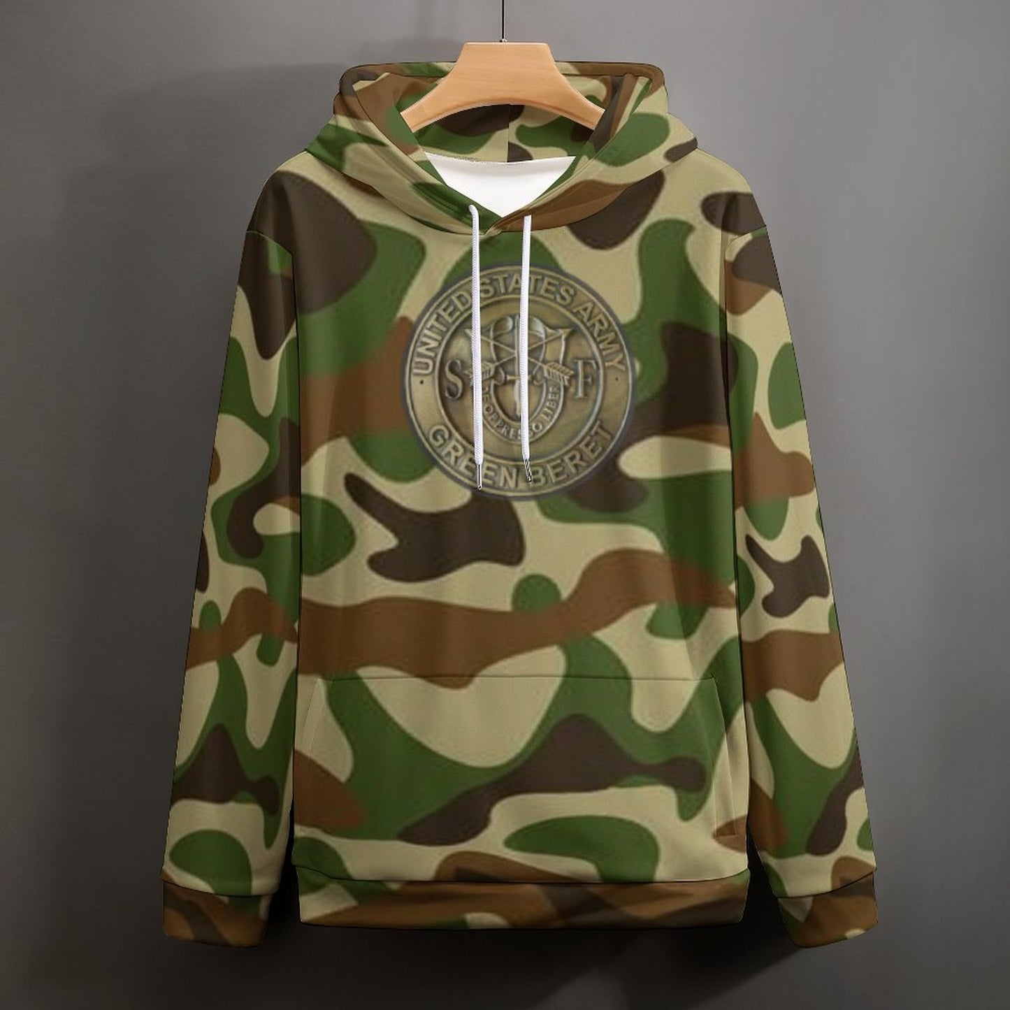 Men's Women's U.S. Green Beret Camouflage Insign Soft Double Layer Loose Fitting Hoodie