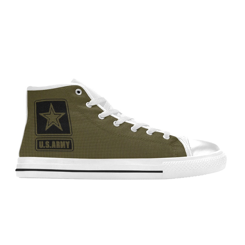 U.S. Army Green Men’s Classic High-Top Canvas Shoes  Lace-Up Round Toe Metal Eyelets Comes With Name And Rank Name On The Outer Quarter...