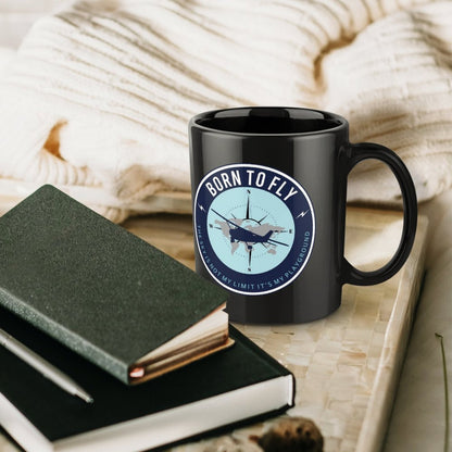 U.S. Naval Aviation BORN TO FLY Emblem On Black Ceramic Coffee Mug (Comes With Your Initials Or Rank And Name Free Of Charge On Mug!)