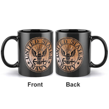 United States Navy Black & Brown Emblem Ceramic Coffee Mug (Comes With Your Initials or Rank And Name At No Additional Charge!)