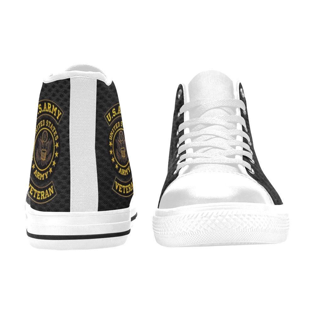 U.S. Army Veteran Black Men’s Classic High-Top Canvas Shoes  Lace-Up Round Toe Metal Eyelets Comes With Name And Rank Name On The Outer Quarter...