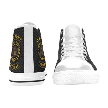U.S. Army Veteran Black Men’s Classic High-Top Canvas Shoes  Lace-Up Round Toe Metal Eyelets Comes With Name And Rank Name On The Outer Quarter...