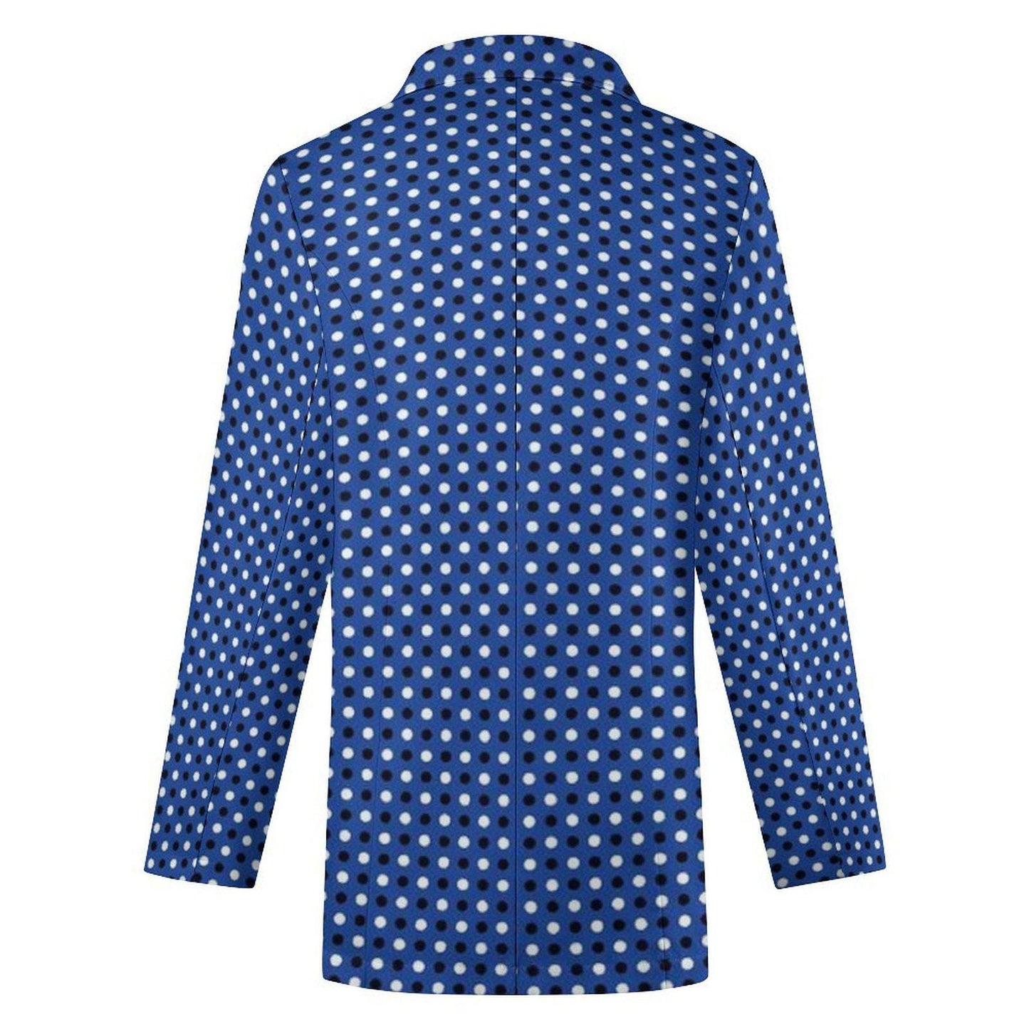 Women's Madison Ave Dark Blue White Polka Dot Print Blazer Jacket For Formal and Fun Summer Events...