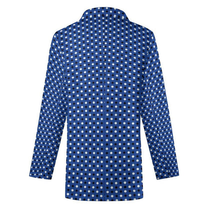 Women's Madison Ave Dark Blue White Polka Dot Print Blazer Jacket For Formal and Fun Summer Events...