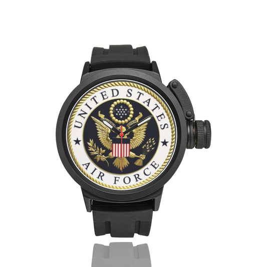 US Air Force Insignia ABS Stainless Steel Waterproof Screw On And Off Cap For Crown Miyota Quartz Movement Silicone Rubber Band Watch