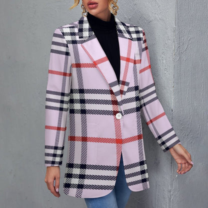Women's Madison Ave Pink Black & Red Plaid Fall Pattern Design Monogram Formal Casual Blazer....