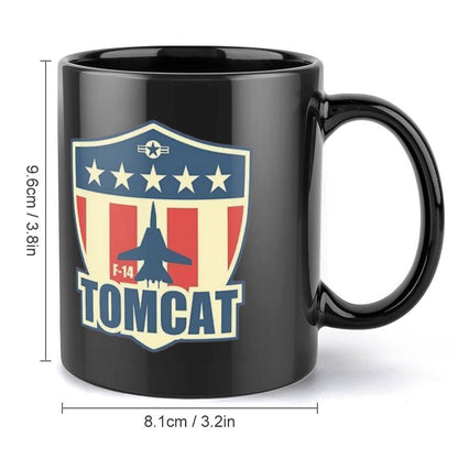 United States Navy TOMCAT Emblem On Black Ceramic Coffee Mug (Comes With Your Initials Or Rank And Name Free Of Charge On Mug!)