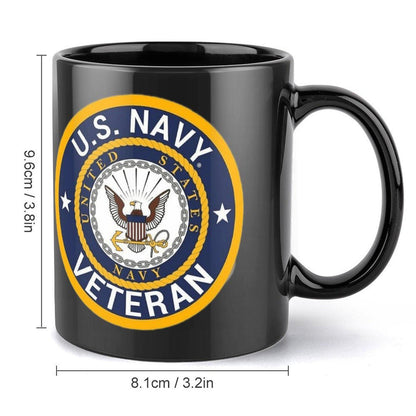 United States Navy Veteran Black Ceramic Coffee Mug That Comes With Your Initials Or Rank And Name Free Of Additional Charges.