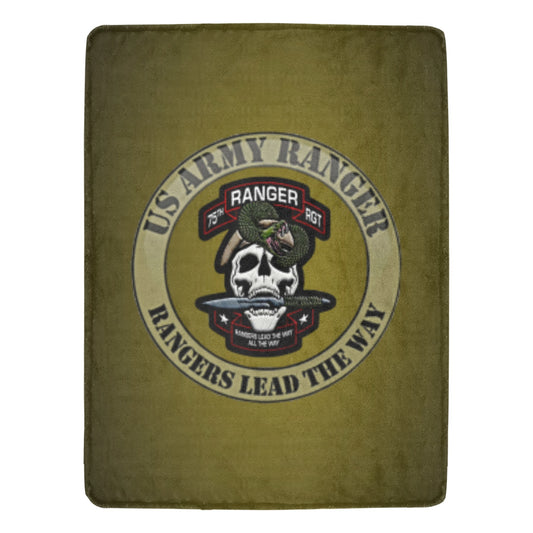 Army Green With US Army Rangers Skull Insignia 70X80 Inch Large Micro Fleece Warm Monogram Blanket Ultra-Soft Micro Fleece Blanket 60"x80" (Thick) Name Rank Can Be Put On This Blanket...