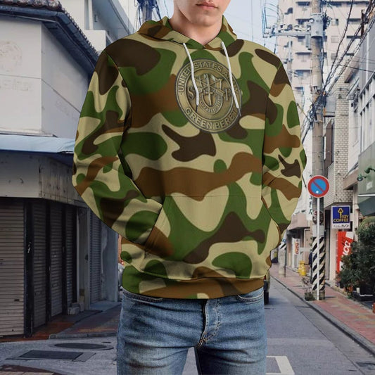 Men's Women's U.S. Green Beret Camouflage Insign Soft Double Layer Loose Fitting Hoodie