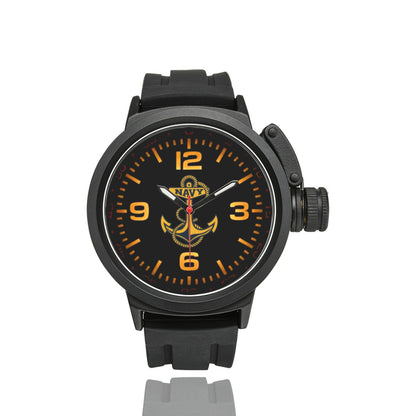 Black Orange Print Dial US Navy Anchor Miyota Quartz Movement Waterproof Monogram Watch Men's Sports Watch(Model 309) Come With Name Or Name And Rank On Dial...