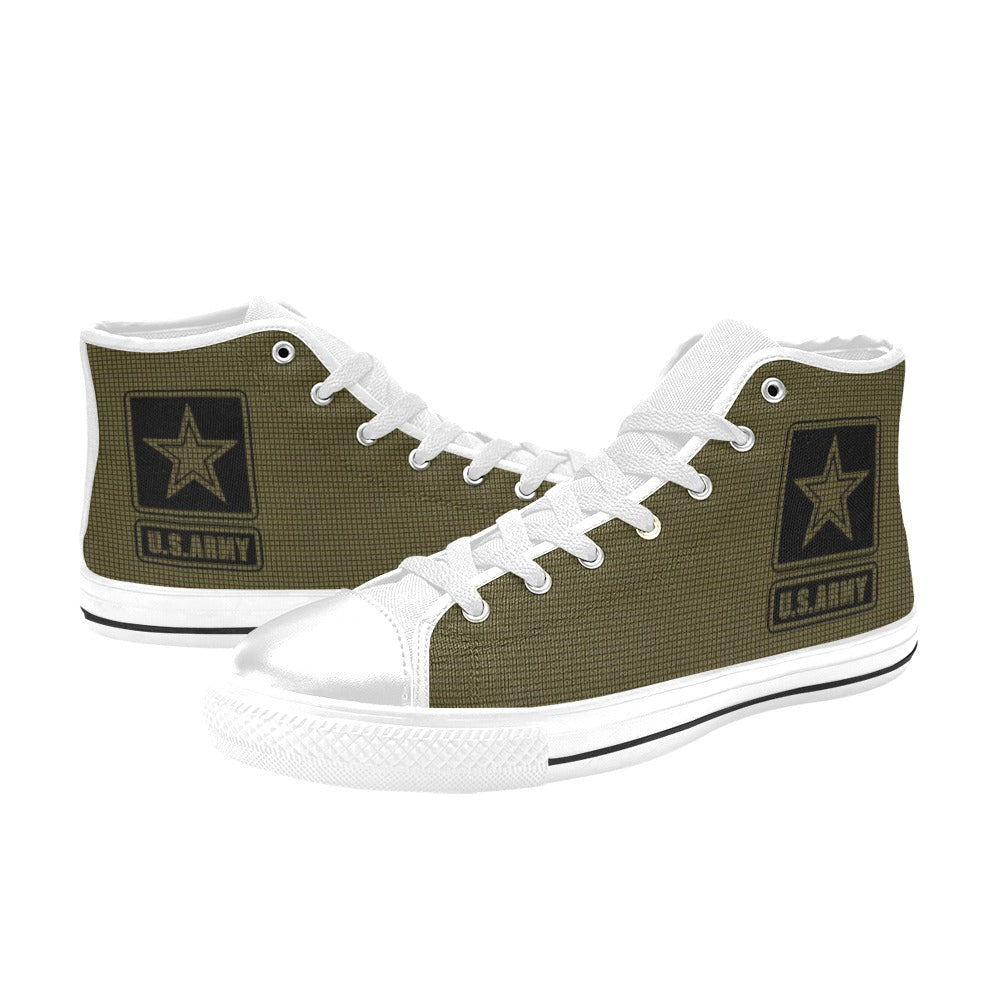 U.S. Army Green Men’s Classic High-Top Canvas Shoes  Lace-Up Round Toe Metal Eyelets Comes With Name And Rank Name On The Outer Quarter...