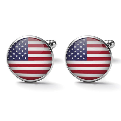 Men's Custom Made Alloy Silver W Black Carbon Fiber Background U.S. Flag Insignia In Black & Silver Come With Your Initials On Them....