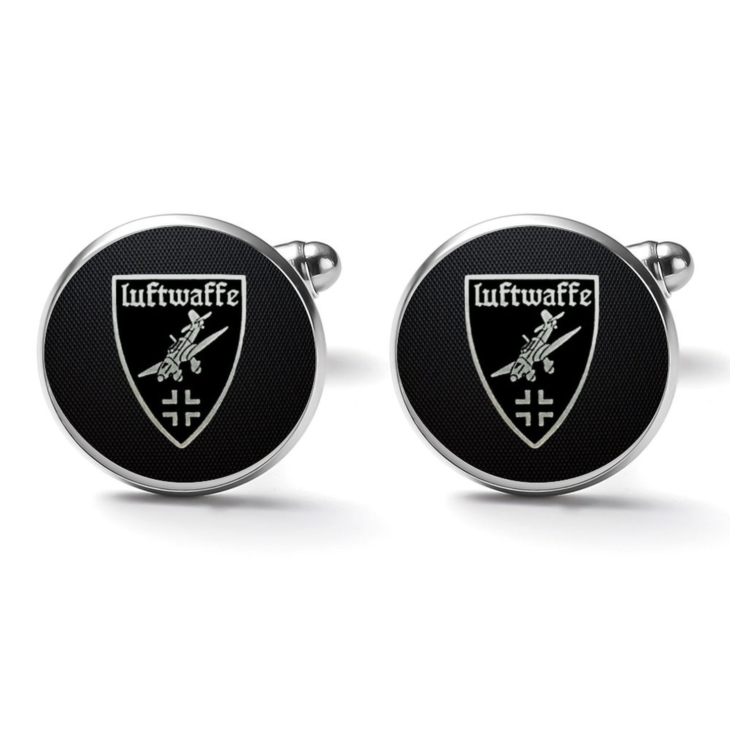 Men's Custom Made Alloy Silver W Black Carbon Fiber Background Luftwaffe Black Insignia In Black & Silver Come With Your Initials On Them....