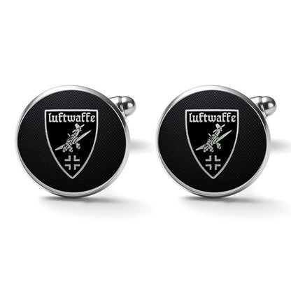 Men's Custom Made Alloy Silver W Black Carbon Fiber Background Luftwaffe Black Insignia In Black & Silver Come With Your Initials On Them....