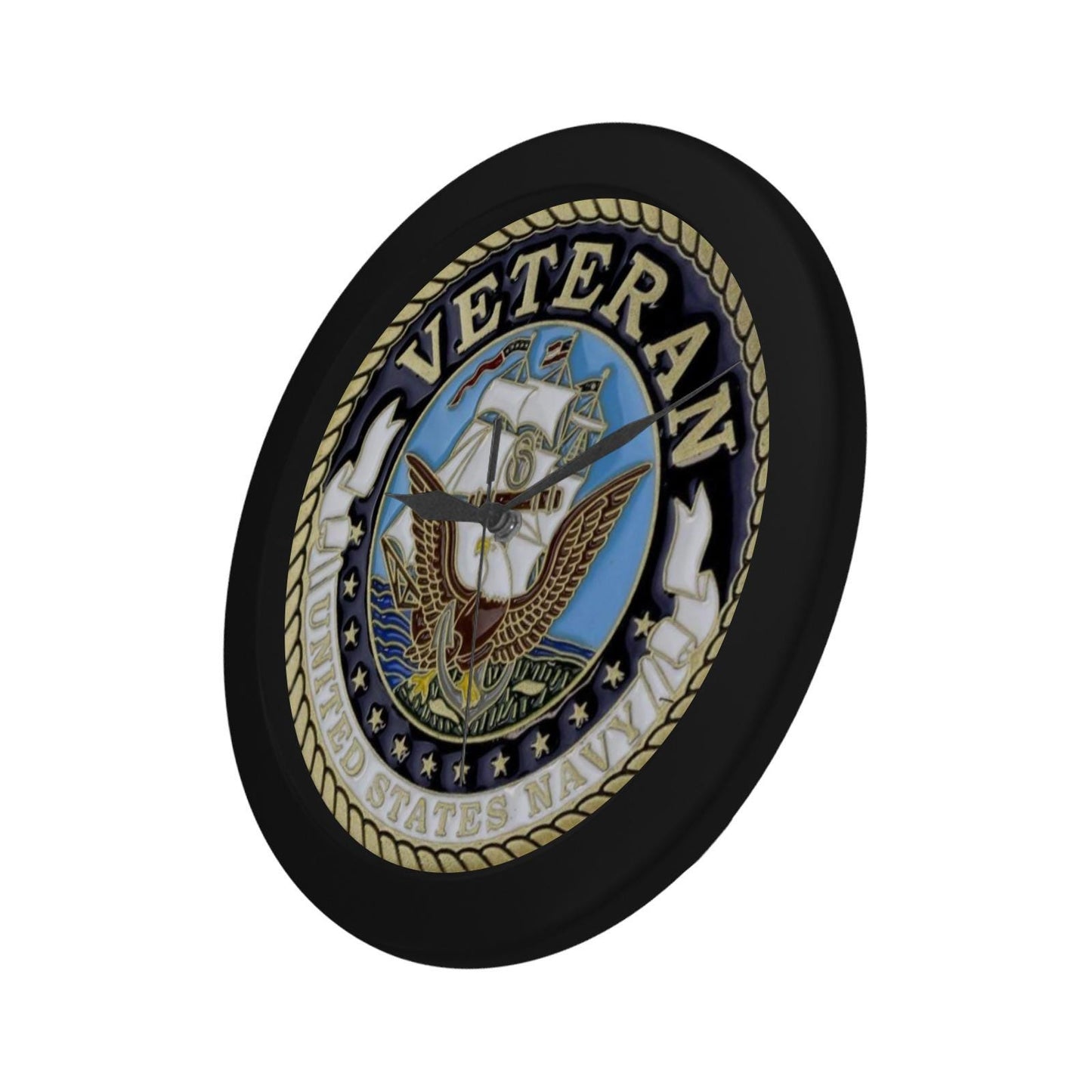 US Navy Veteran Gold White Black Outer Wall Clock Circular Plastic Wall clock