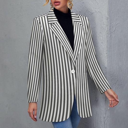Women's Madison Ave White & Black Pinstripe Print Blazer For Fun Or Dress Type Summer Events