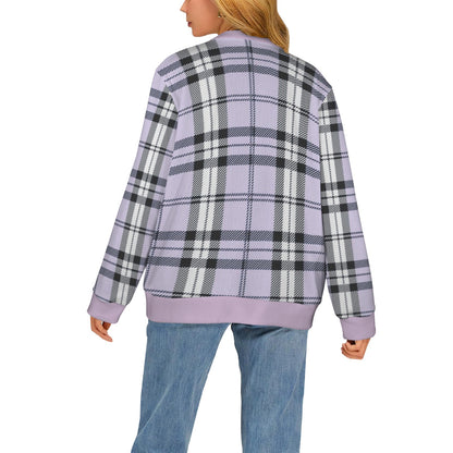 Women's Cardigan Burb Design Lightblue Black Plaid Fall Season Women's Ribbed Cardigan (Model H73)