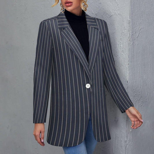 Women's Dark Gray Pinstripe Madison Ave Summer Formal Casual Event Blazer Jacket...