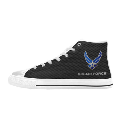 U.S. Air Force Black Men’s Classic High-Top Canvas Shoes  Lace-Up Round Toe Metal Eyelets Comes With Name And Rank Name On The Outer Quarter...